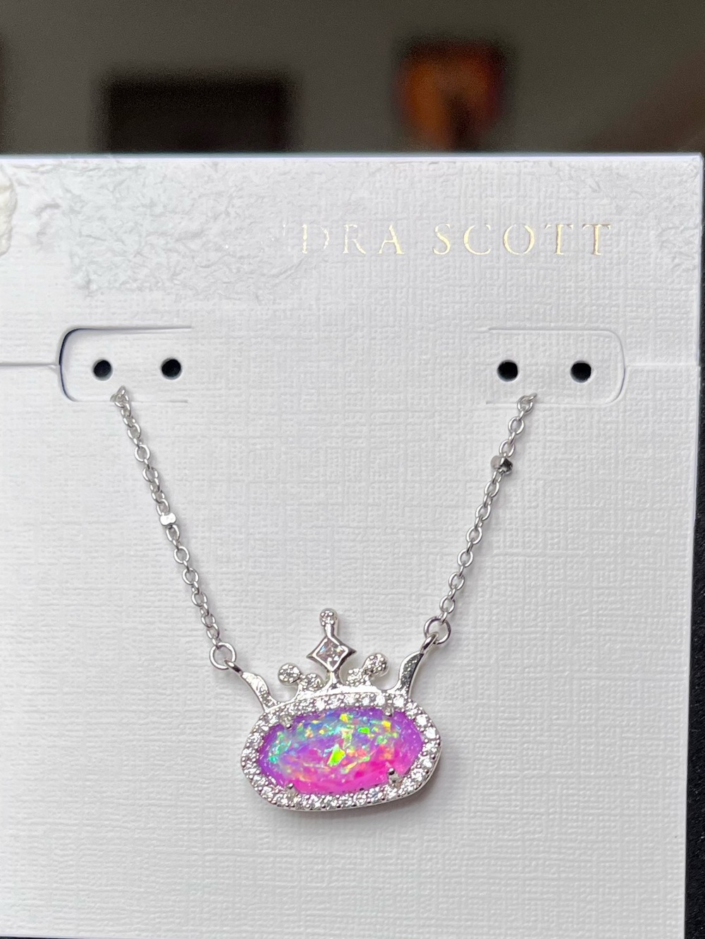 Kendra Scott Silver Iridescent Pink Opal Crown Necklace